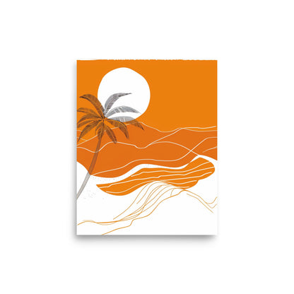 Sunkissed Solitude - Orange Sunset and Palm Silhouette Art