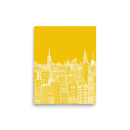 Urban Sunshine - Yellow and White New York City Skyline Line Art