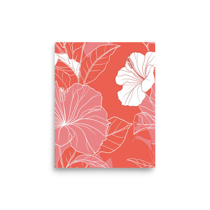 Coral Elegance - Pink and White Hibiscus Line Art