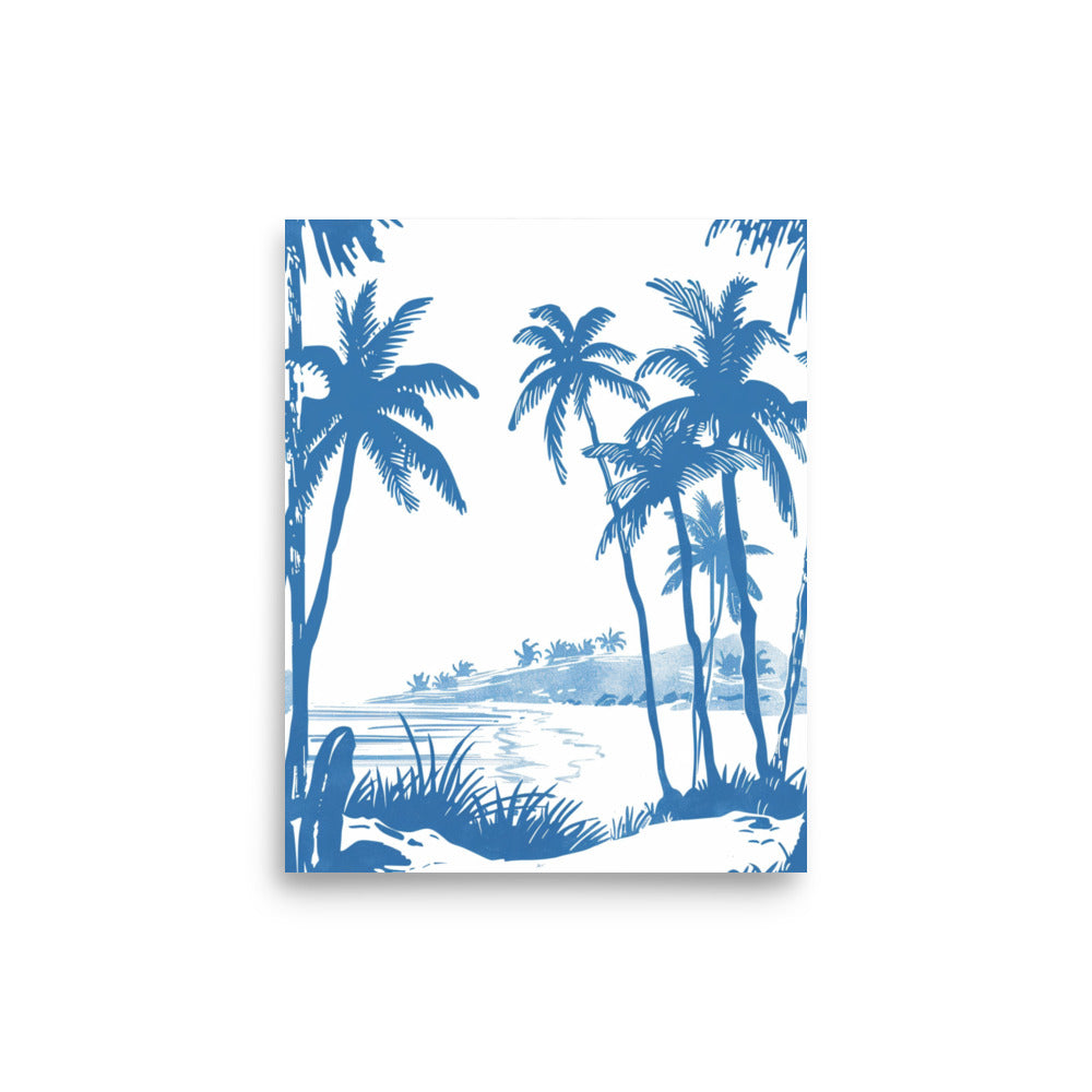 Azure Palm Serenade - Blue Tone Tropical Beach Line Art