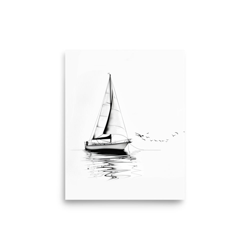 Sailing Serenity - Minimalist Sailboat on Calm Waters Line Drawing