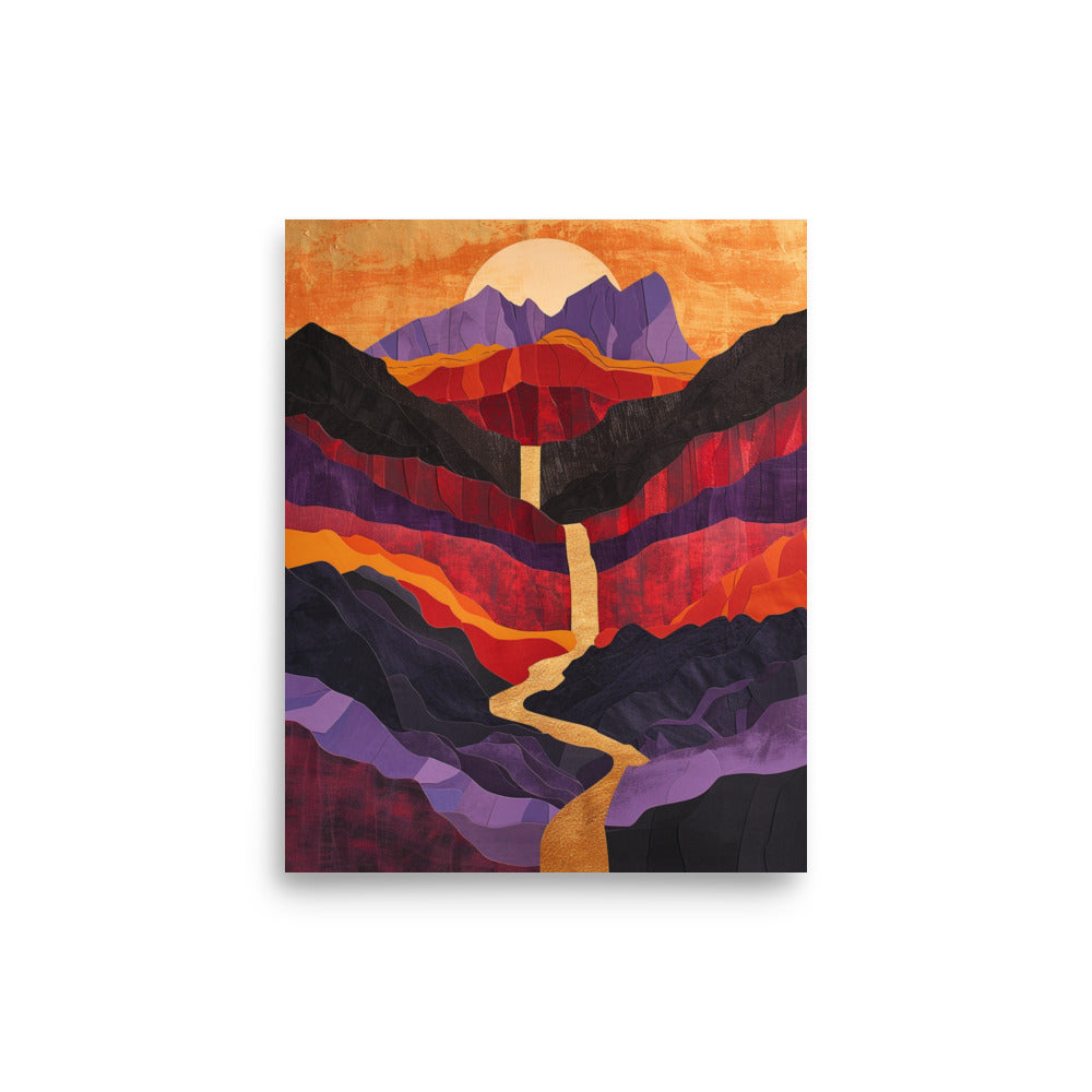 Vibrant Desert Landscape Art: Red and Purple Paper Cut Masterpiece