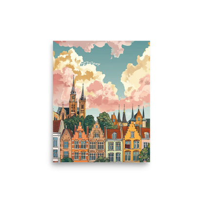 Whimsical Brugge Skyline Art: Colorful Belgian Cityscape