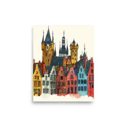 Colorful Brugge Skyline Art: Playful Belgian Cityscape