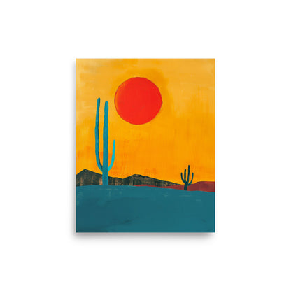 Mid-Century Desert Art: Simplistic Sunset Scene