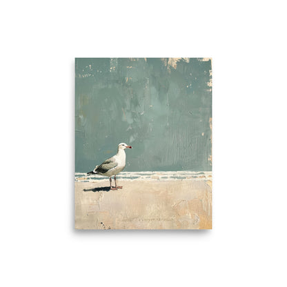 Minimalist Seagull Beach Art: Tranquil Coastal Painting