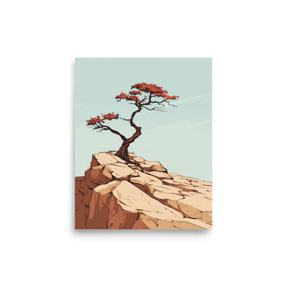 Solitary Tree on Cliff: Minimalist Artwork of Nature’s Resilience