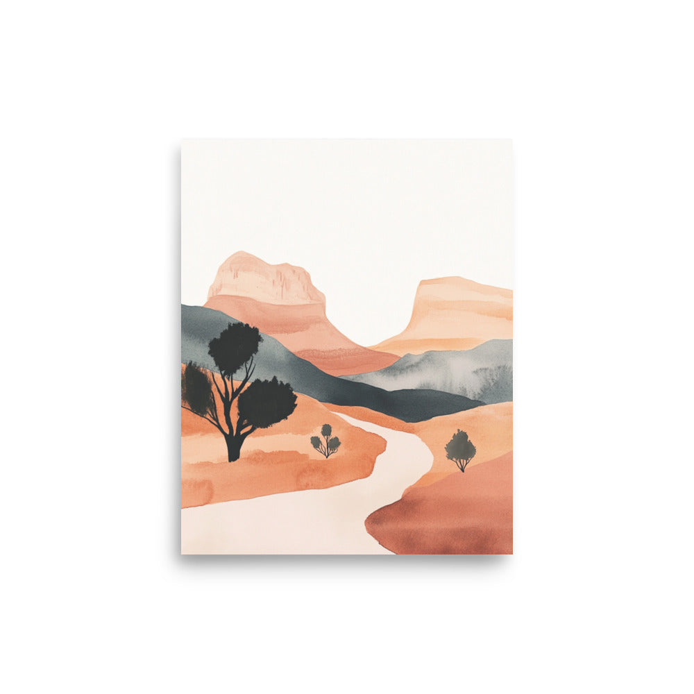 Desert Elegance – Minimalist Watercolor of Moab's Landscape