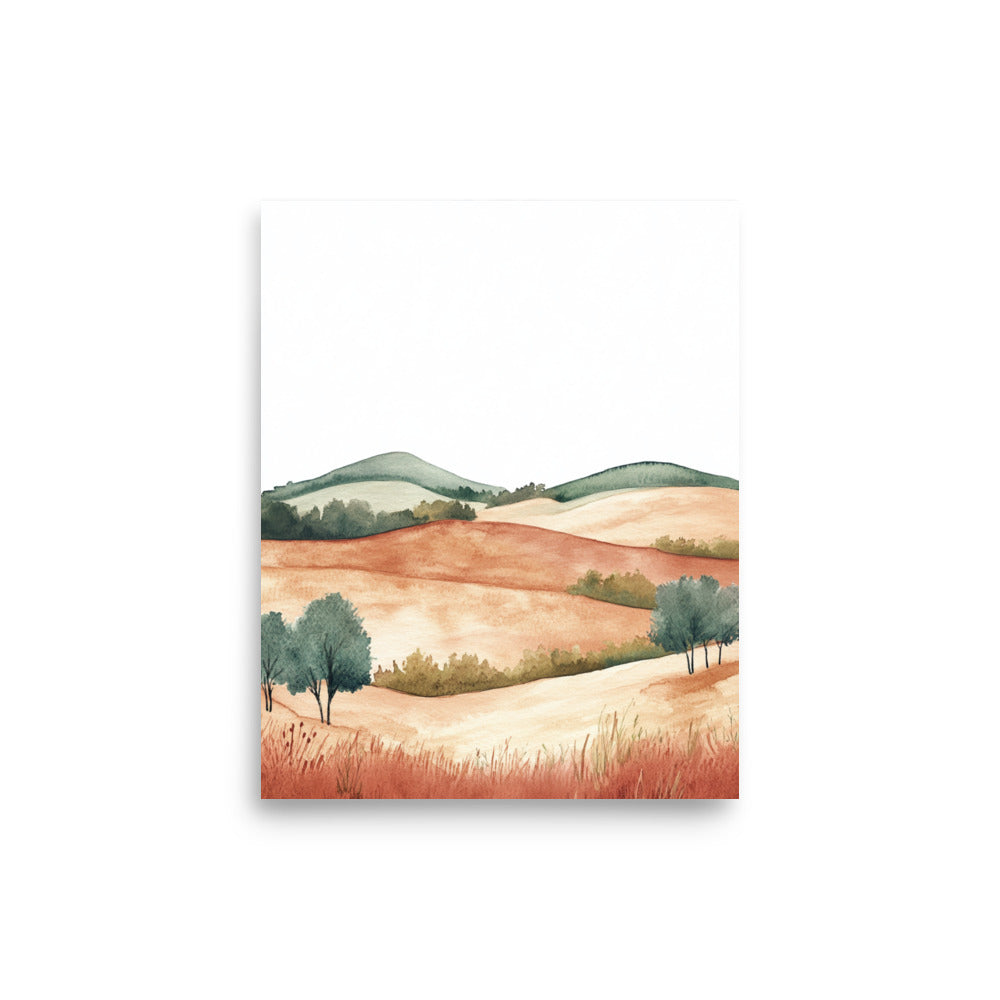 French Countryside Serenity – Minimalist Watercolor Landscape