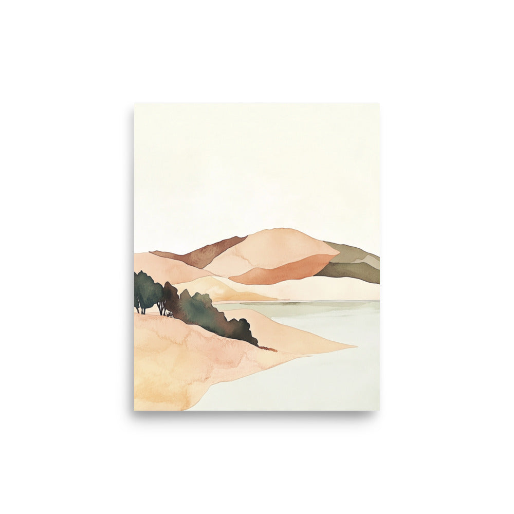 Golden California Coast – Minimalist Watercolor Art