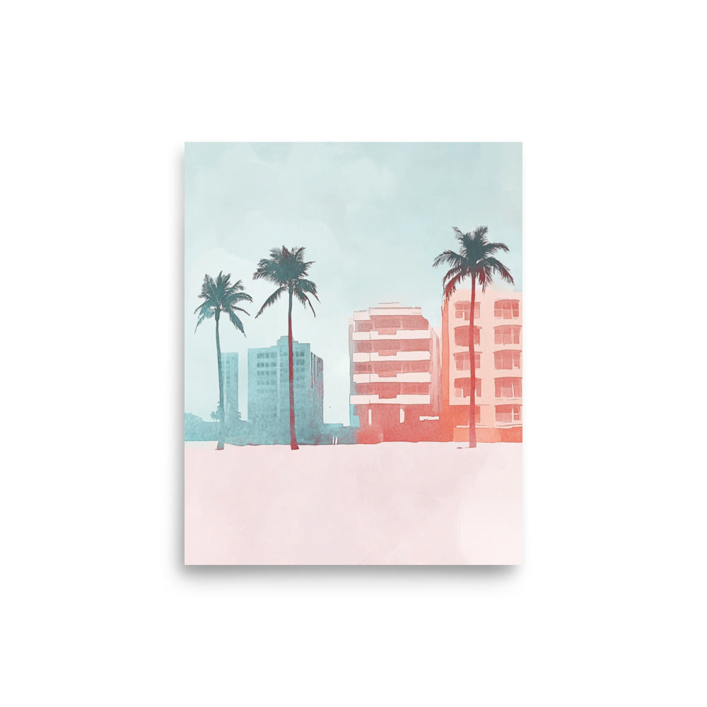 Sunset Skyline – Minimalist Miami Beach Watercolor Art