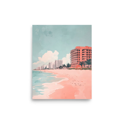 Blush Beachfront – Minimalist Miami Beach Watercolor Print