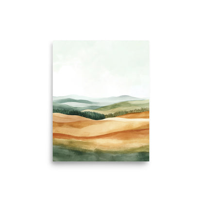 Scottish Rolling Hills – Minimalist Watercolor Landscape Art Print