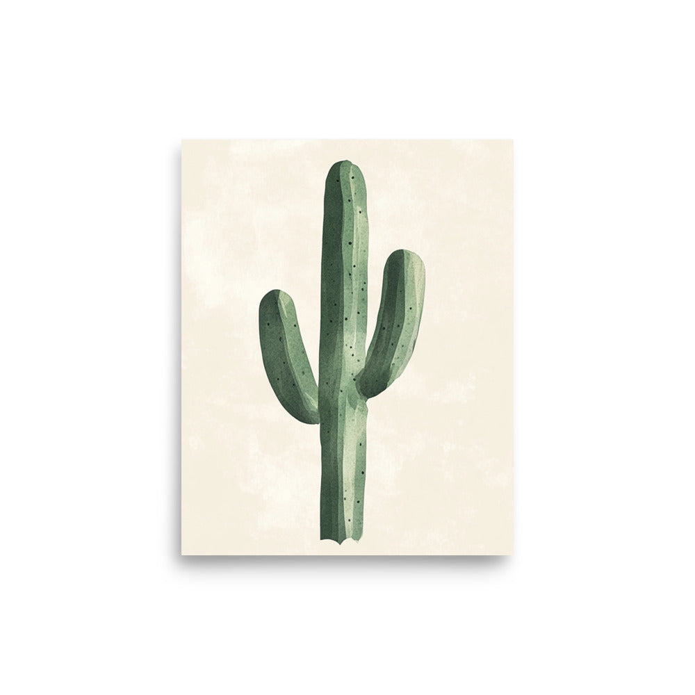 Desert Solitude: Minimalist Watercolor of a Lone Cactus