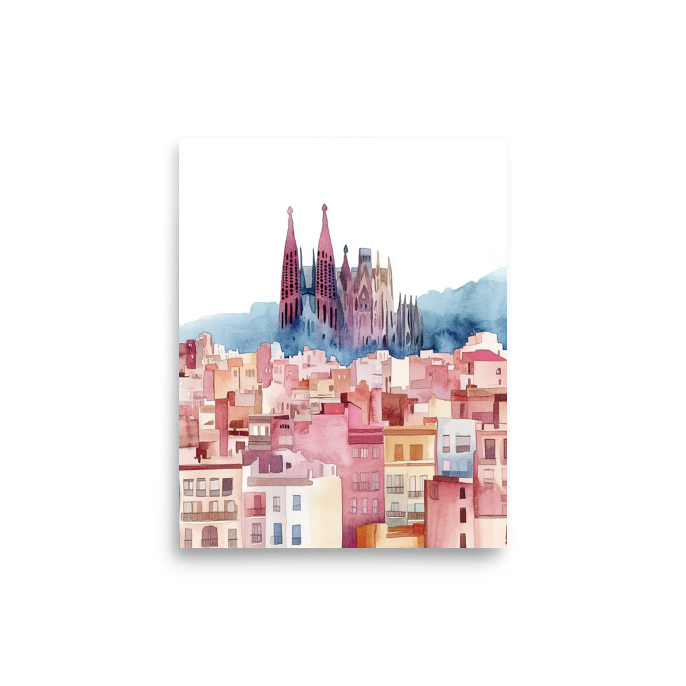 Barcelona Dreamscape: Watercolor of Sagrada Família and Cityscape