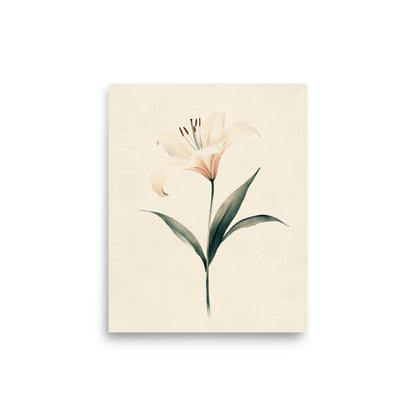 Timeless Grace: Minimalist Watercolor of a Lily in Bloom