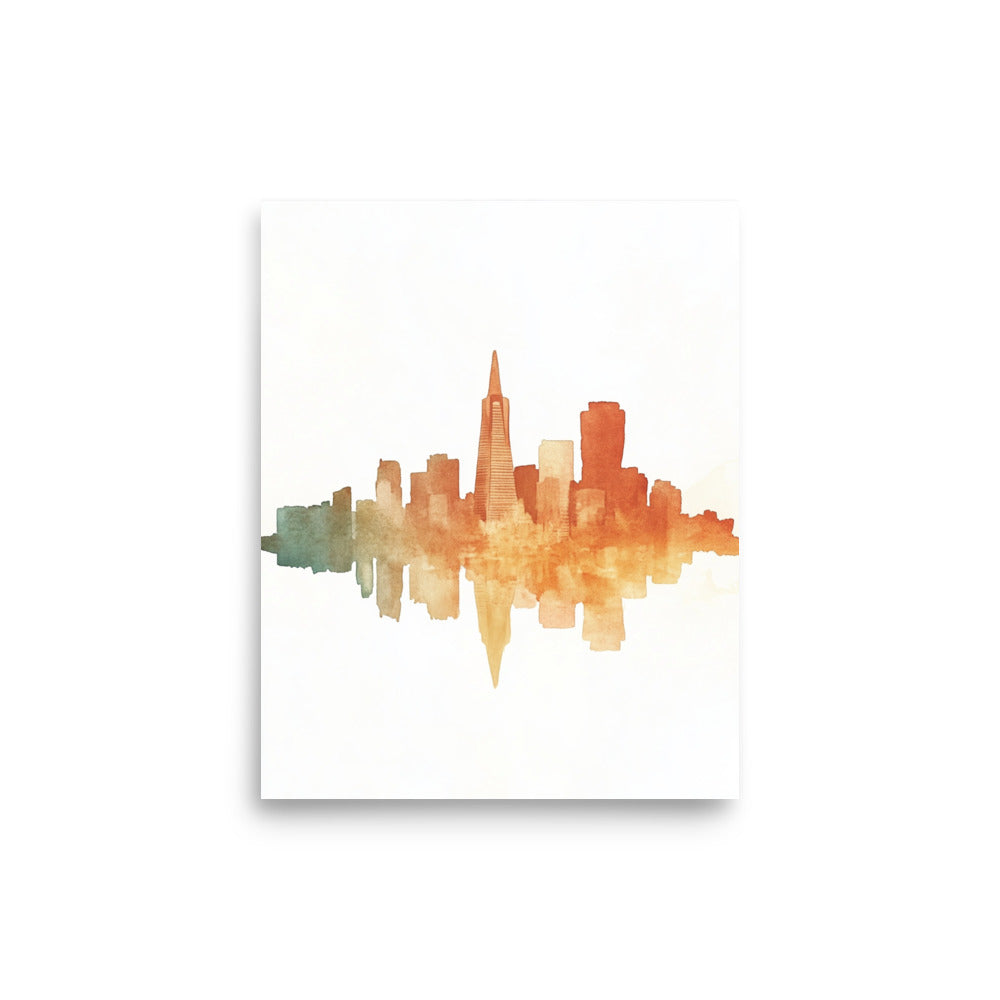 Golden Hues: Minimalist Watercolor of the San Francisco Skyline