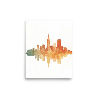 Golden Hues: Minimalist Watercolor of the San Francisco Skyline