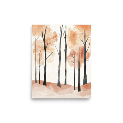 Whispers of Autumn: Minimalist Watercolor of an Autumn Forest